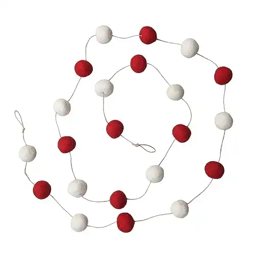 De Kulture Handmade Premium Wool Felt Large POM POM Garland Eco Friendly Christmas Tree Ornament, Home Office Wedding Party Holiday Decoration Banner | 96 Inches (RED & Off White)