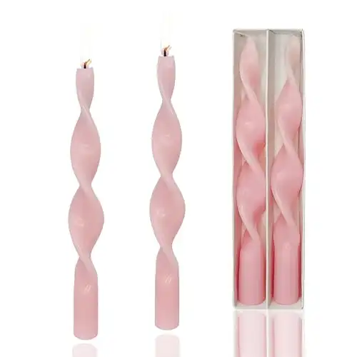 Spiral Candles Pink Taper Candlesticks Unscented Twisted Candle 2 PCS Handmade Candle Sticks 10 inch Wedding Candlesticks for Propose Valentine's Day Dinner Home Relaxation & All Occasions