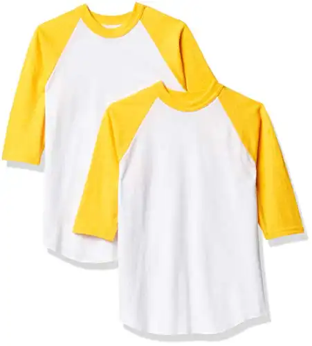 Soffe Boys' Baseball Jersey T-Shirt, White/Gold (2 Pack), Large