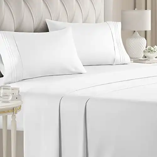Queen Size 4 Piece Sheet Set - Comfy Breathable & Cooling Sheets - Hotel Luxury Bed Sheets for Women & Men - Deep Pockets, Easy-Fit, Extra Soft & Wrinkle Free Sheets - White Oeko-Tex Bed S...