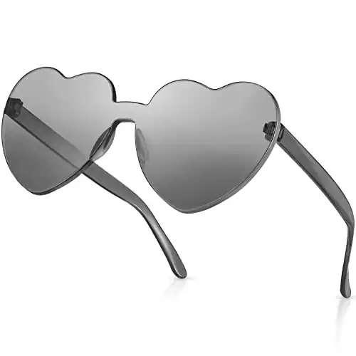 RTBOFY Black Grey Heart Sunglasses for Fashion Party Queen Style, Rimless Heart Shaped Sunglasses for Women Party Favor…