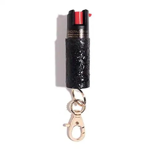 BLINGSTING Essentials Maximum Strength Pepper Spray Keychain for Women, 12-Foot Spray Range, UV Marking Dye - Glitter Sparkles