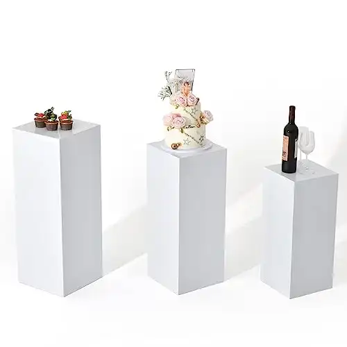 Vincidern 3PCs Metal Display Pedestal Stand for Party, Wedding Pedestal Stand for Display, White Pedestalfor Sculpture Display, cilindros para fiestas redondos blancos (23.6in, 27.6in, 31.5 in Tall)