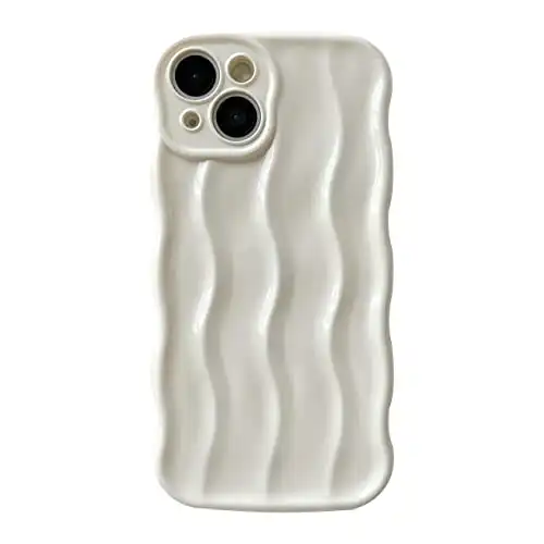 Caseative Water Ripple Pattern Curly Wave Frame Soft Compatible with iPhone Case (White,iPhone 13 Pro Max)