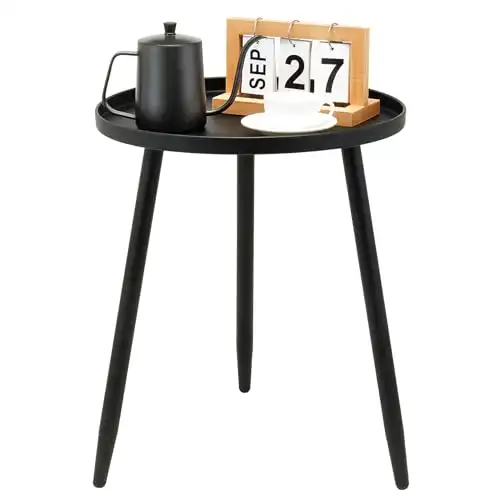 Decent End/Side Tables - Small Round Accent Table, Metal Black Narrow Night Stands with 3 Legs, Ideal for Any Room-Side Tables Living Room, Bedroom, Tall Plant Stand Balcony, Indoor & Outdoor