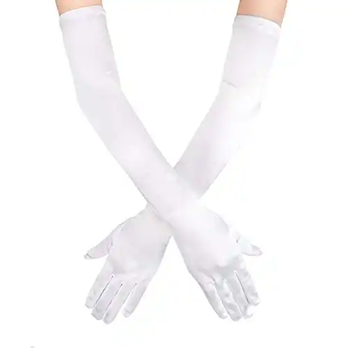 SAVITA Long White Elbow Satin Gloves 21" Stretchy 1920s Opera Gloves Evening Party Dance Gloves for Women