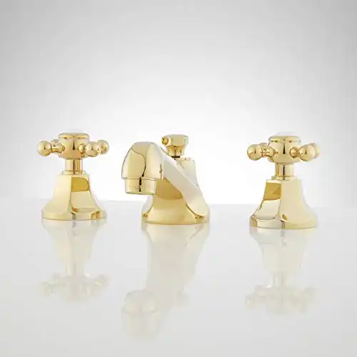Signature Hardware 434668 New York 1.2 GPM Widespread Bathroom Faucet with Small Metal Cross Handles and Pop-up Drain Assembly