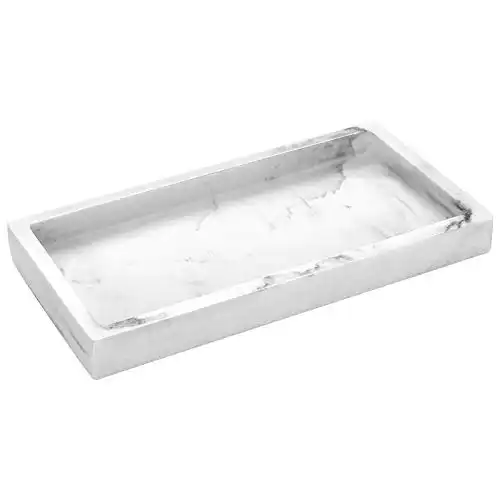 Emibele Vanity Tray, 8" Rectangular Resin Bathroom Kitchen Sink Counter Organizer Tray Dresser Tray Jewelry Ring Dish Holder Cosmetic Tray for Perfume Candle Small Plant Home Decor, Mini, Gravel ...