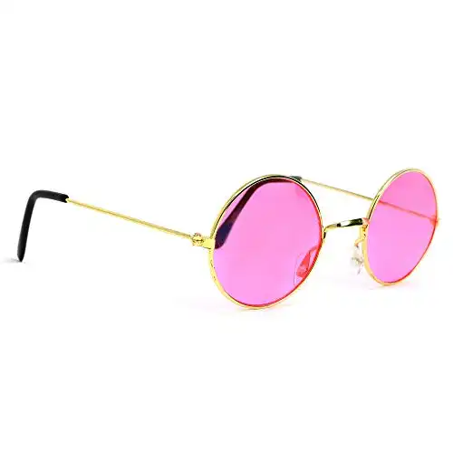 Skeleteen Pink Round Hippie Glasses - Pink 60's Style Hipster Circle Sunglasses - 1 Pair
