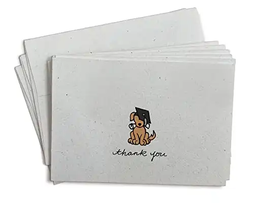 Grad Dog Graduation Thank You Cards - 24 Greeting Cards with Envelopes - Hand-Drawn Notes Eco-Friendly Premium Textured For Graduates and Students