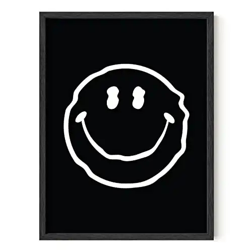 HAUS AND HUES Trippy Posters Black Smiley Face Poster Posters for Room Aesthetic 90s Trippy Black Aesthetic Pictures for Wall Dark Trippy Room Decor Aesthetic Grunge | UNFRAMED 12” x 16”