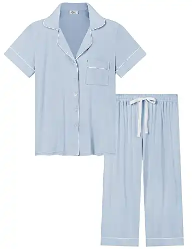 Joyaria Cooling/Cool Pajamas Set Women Bamboo Viscose Pjs Summer Moisture Wicking Sleepwear(Dusty Blue, Medium)