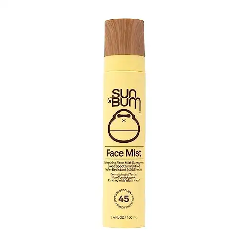 Sun Bum Original SPF 45 Sunscreen Face Mist | Vegan and Hawaii 104 Reef Act Compliant (Octinoxate & Oxybenzone Free) Broad Spectrum Moisturizing UVA/UVB Sunscreen with Witch Hazel | 3.4 oz