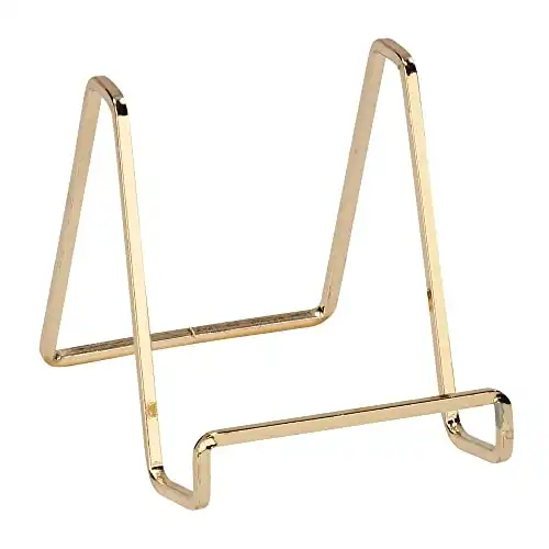 TRIPAR Square Metal Wire Stand, Brass Finish (4-Inch Depth) - Tabletop Easel Display - Handcrafted Edge Design For Sleek & Modern Look - Perfect for Kitchen Cookbooks, Plates, Photos & More