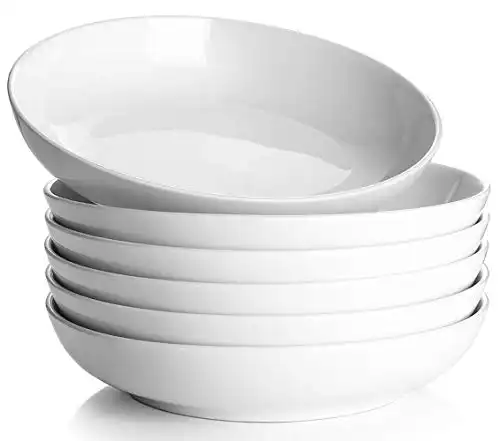 Y YHY Pasta Bowls, 30oz Salad Bowls White Soup Bowls Large Pasta Serving Bowl Porcelain Pasta Plates Wide and Shallow Bowls Set of 6 Microwave Dishwasher Safe Valentines Day Gift