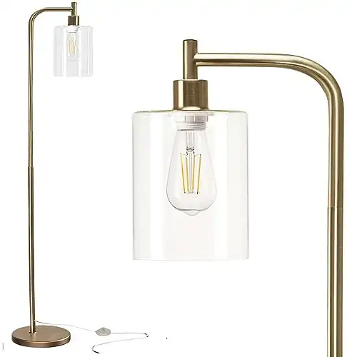 addlon Floor Lamps for Living Room with Glass lampshade, Modern Bright Floor Lamp with LED Bulbs Industrial Standing lamp for beroom, Tall Pole Lamps Office - Brass Gold