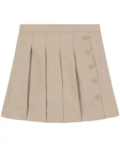 Nautica Girl's School Uniform Pleated Pull-on Scooter Skirt With Undershorts, Knit Waistband, Khaki, 14