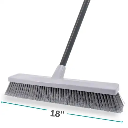 Radley & Stowe Push Broom with Dual-Textured Bristles | 18” Wide | Heavy Duty for Indoor & Outdoor Cleaning