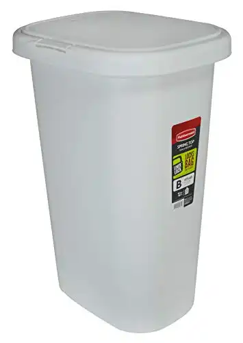 Rubbermaid Spring Top Lid Trash Can, 13-Gallon, White Plastic Wastebasket/Garbage Bin for Home/Kitchen/Bathroom/Garage