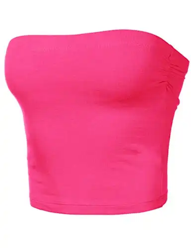 Women's Tube Crop Shapewear Tops Strapless Cute Sexy Cotton Tops HOTPINK M
