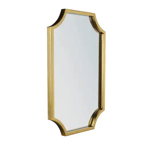 Hamilton Hills Metal Framed 16x24 inch Gold Scalloped Mirror | Small Rectangle Decorative Mirrors for Wall Decor | Wall Mounted Frame Brass Mirror Bathroom Vanity Hanging Horizontal and Vertical
