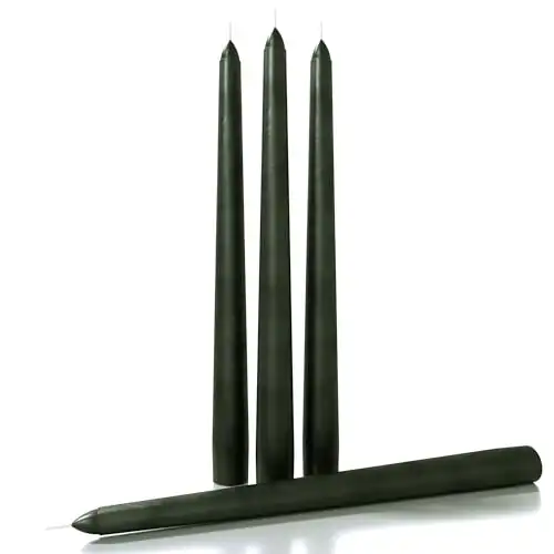 CANDWAX 10 inch Taper Candles Set of 4 - Dripless Taper Candles and Unscented Candlesticks - Perfect as Dinner Candles and Household Candles - Coal Green Candles
