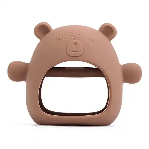 Teething Toys for Babies 0-6 Months, Never Drop Silicone Baby Teether, Hand Pacifier for Sucking Babies, Soothing Pain Relief, Best Chew Toy for Teething Baby, Teething Mitten for New Born - Mud Brown