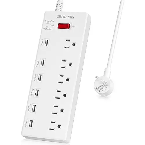 HITRENDS Surge Protector Power Strip 6 Outlets with 6 USB Charging Ports, USB Extension Cord, 1625W/13A Multiplug for Multiple Devices Smartphone Tablet Laptop Computer (6ft, white)