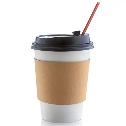 50 Sets Paper Coffee Cups with Lids 12 Oz, Includes Sleeves & Stirrers, Disposable Coffee Cups with Lids Bundle, Hot Togo Coffee Cups with Lids for Beverages and Cold Drinks by Cuperfect