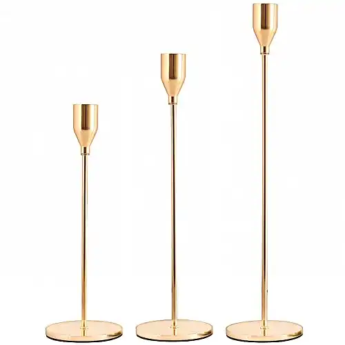 SUJUN Pink Gold Candle Holders Set of 3 for Taper Candles, Decorative Candlestick Holder for Wedding, Dinning, Party, Fits 3/4 inch Thick Candle&Led Candles (Metal Candle Stand)