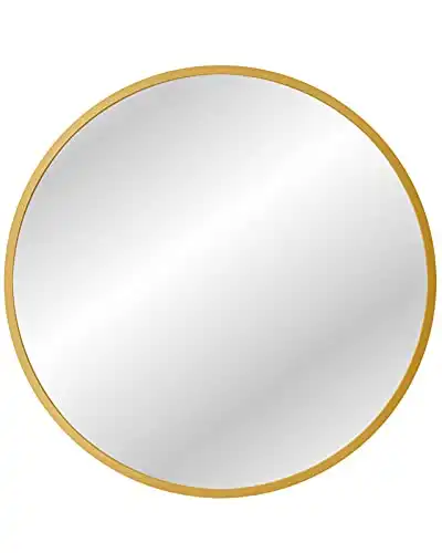 X Home 16 Inch Round Mirror, Gorgeous Circle Mirror with Gold Metal Frame for Wall, Bathroom, Vanity, Modern Style