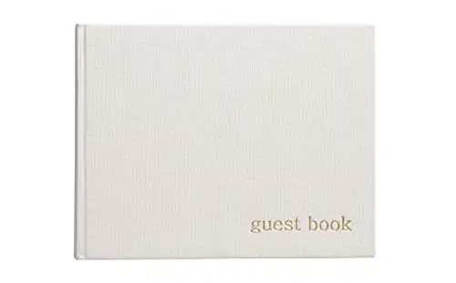 Pearhead Baby Shower Guest Book, Gender Neutral, Classic Neutral Guest Book for Weddings and Events, 7" x 9", Ivory Linen with Gold Print, 100 Blank Pages