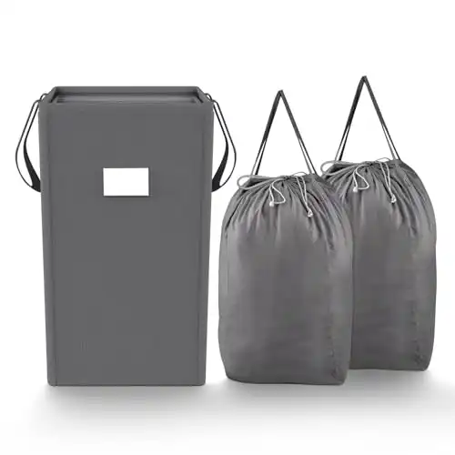 MCleanPin 210L Laundry Hamper Collapsible with 2 Washable Laundry Bags, Dirty Clothes Hamper,Laundry Basket with Handles Foldable Hamper Dorm Laundry Basket for College,Grey