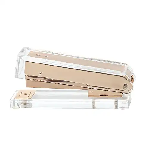 Gold Stapler Clear Acrylic Desk Manual Stapler, 15 Sheet Capacity Durable Metal Staplers for Office and Home Desk Accessory Supplies(Gold)