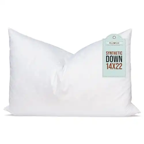 Pillowflex Synthetic Down Pillow Insert - 14x22 Down Alternative Pillow, Ultra Soft Body Pillow, Large Standard Body Bed Sleeping Pillow - 1 Decorative Pillow Form