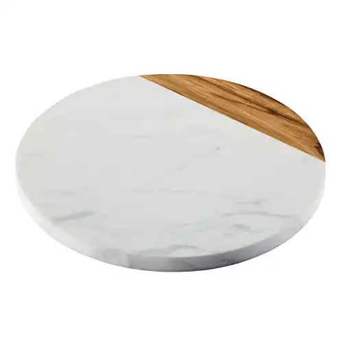 Anolon 46648 Pantryware White Marble/Teak Wood Serving Board, 10-Inch Round
