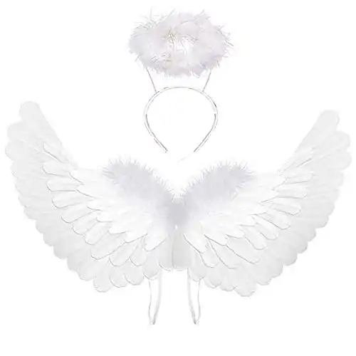 Angel Wings and Halo Adult White Angel Wings for Kids Party Costume Children's Boys Girls Halloween