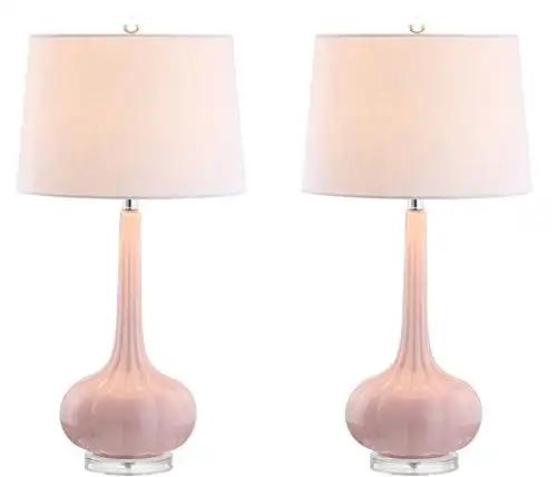 JONATHAN Y JYL1079A-SET2 Set of 2 Table Lamps Bette 28.5" Glass Teardrop LED Table Lamp Contemporary Bedside Desk Nightstand Lamp for Bedroom Living Room Office College Bookcase, Pink