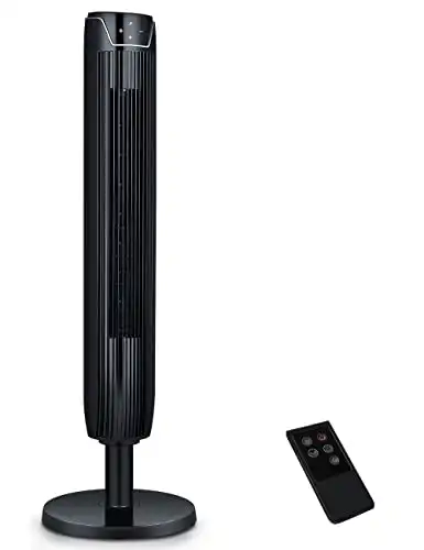 Tower Fan, 42 Inch Portable Oscillating Quiet Cooling Fan with Remote Controlled, 3 Modes and Speed Settings, Built-in Timer LED Display Stand Up Floor Fans Safe for Bedroom, Home Office Use, Black