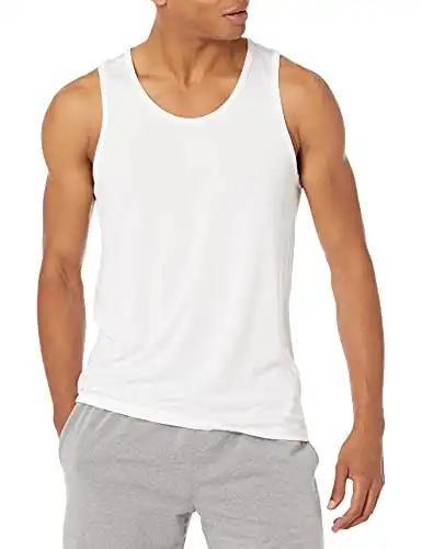 Amazon Essentials Men's Tech Stretch Tank T-Shirt, White, Large