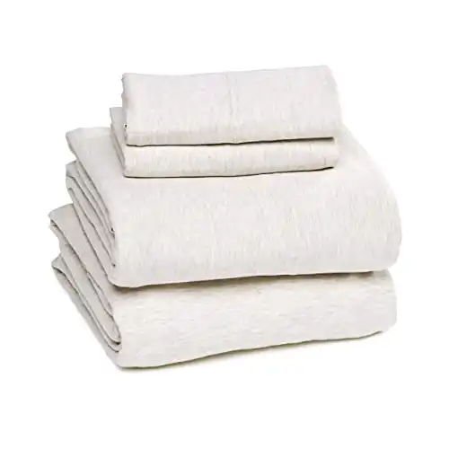Amazon Basics Cotton Jersey 4-Piece Bed Sheet Set, Full, Oatmeal, Solid
