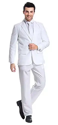 U LOOK UGLY TODAY Men's Party Suit Solid Color Prom Suit for Themed Party Events Clubbing Jacket with Tie Pants White-Large