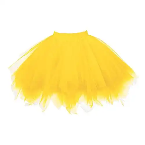 Honeystore Women's Short Vintage Ballet Bubble Puffy Tutu Petticoat Skirt Yellow Gold