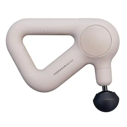 TheraGun Relief Handheld Percussion Massage Gun - Easy-to-Use, Comfortable & Light Personal Massager for Every Day Pain Relief Massage Therapy in Neck, Back, Leg, Shoulder and Body (Sand)
