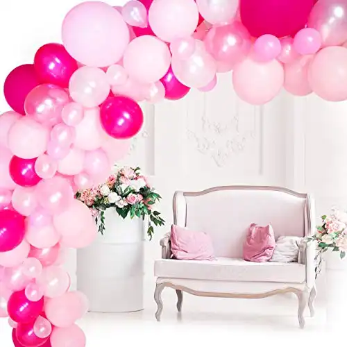 Balloon Garland Kit, Rose Pink and White Balloons, Balloon Arch Kit for Wedding Baby Shower Birthday, Ballon Garland Kits includes 100 Assorted Balloons, Decorating Strip Tape, Glue Points