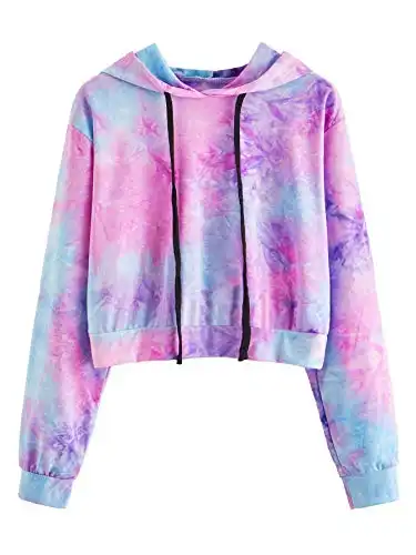 MakeMeChic Women's Cropped Hoodie Casual Workout Crop Sweatshirt Tops Ombre Blue M
