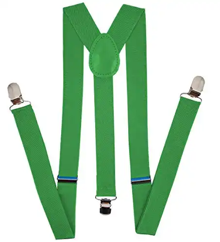 NAVISIMA Adjustable Elastic Y Back Style Suspenders for Men and Women With Strong Metal Clips, Green (1 Pack)