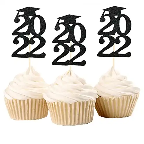 Graduation Cupcake Toppers 2022, Graduation Cap Hat Grad Cap 2022 Cupcake Toppers Black Glitter Food Picks Cake Decoration for Class of 2022 Graduation Party Decorations Supplies 30 Pack