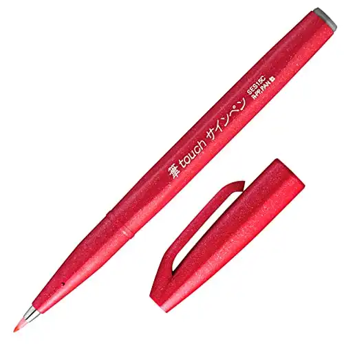 Pentel Fude Touch Sign Pen, Red, Felt Pen Like Brush Stroke (SES15C-B)