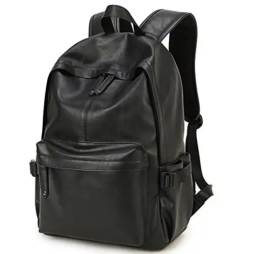 BAOSHA BP-08 Unisex PU Leather Computer Laptop Bag 15.6 inch Backpack Shoulder Bags Travel Hiking Rucksack Casual Daypack Black
